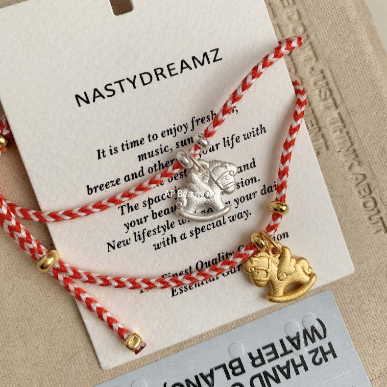 C廠-搖搖馬木馬2026屬馬生肖馬年S925純銀手工紅色（可調節）編繩手鍊「1630」25.12-3