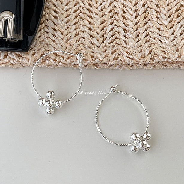 C廠-韓系圓珠小花球耳圈女高級感顯臉小麻花耳環獨特誇張秋冬氣質耳飾「EH-4184」25.11-2