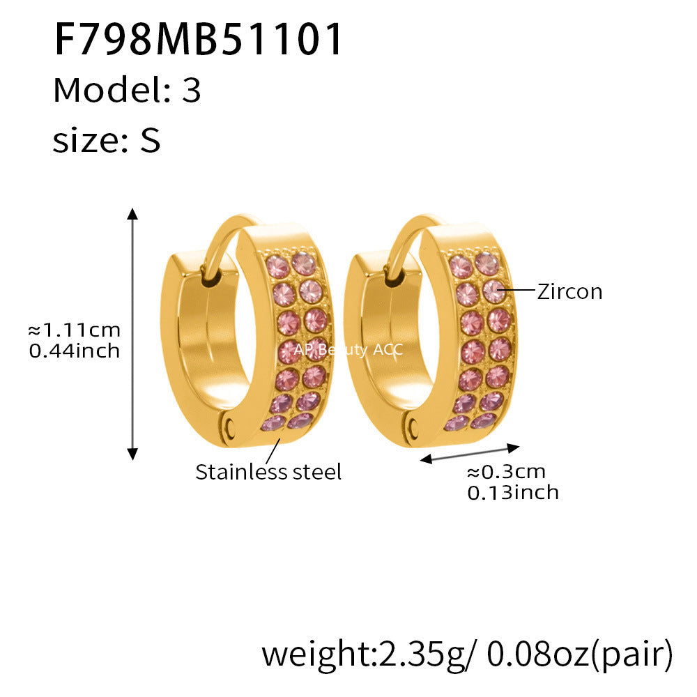 B廠-簡約C型鑲彩鑽拼色鋯石耳扣不鏽鋼鍍18k真金輕奢小眾耳環女「F798」25.11-1