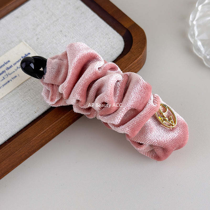 E廠-韓系褶皺絲絨香蕉夾女後腦勺髮夾馬尾竪夾氣質髮飾半扎髮抓夾頭飾「27709」25.11-3