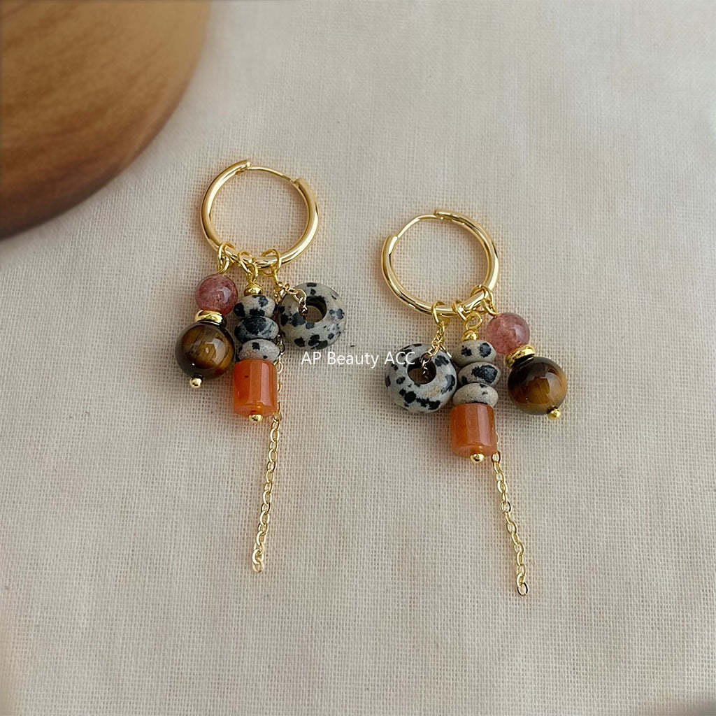 A廠-文藝復古天然石虎眼石手工藝設計感民族風流蘇耳環工廠耳環飾品批發「6942」25.10-5