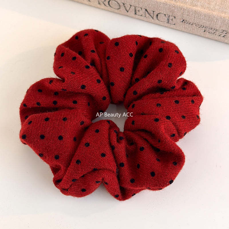 E廠-新年紅色波點大腸髮圈網紅2025新款綁頭髮頭繩高顱頂頭箍洗臉髮捆「27755」25.12-1