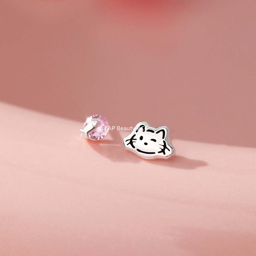 D廠-原創足銀S999貓咪小魚耳環溫柔精緻甜美小巧個性獨特韓風耳飾批發「YC9006E_1」25.12-2