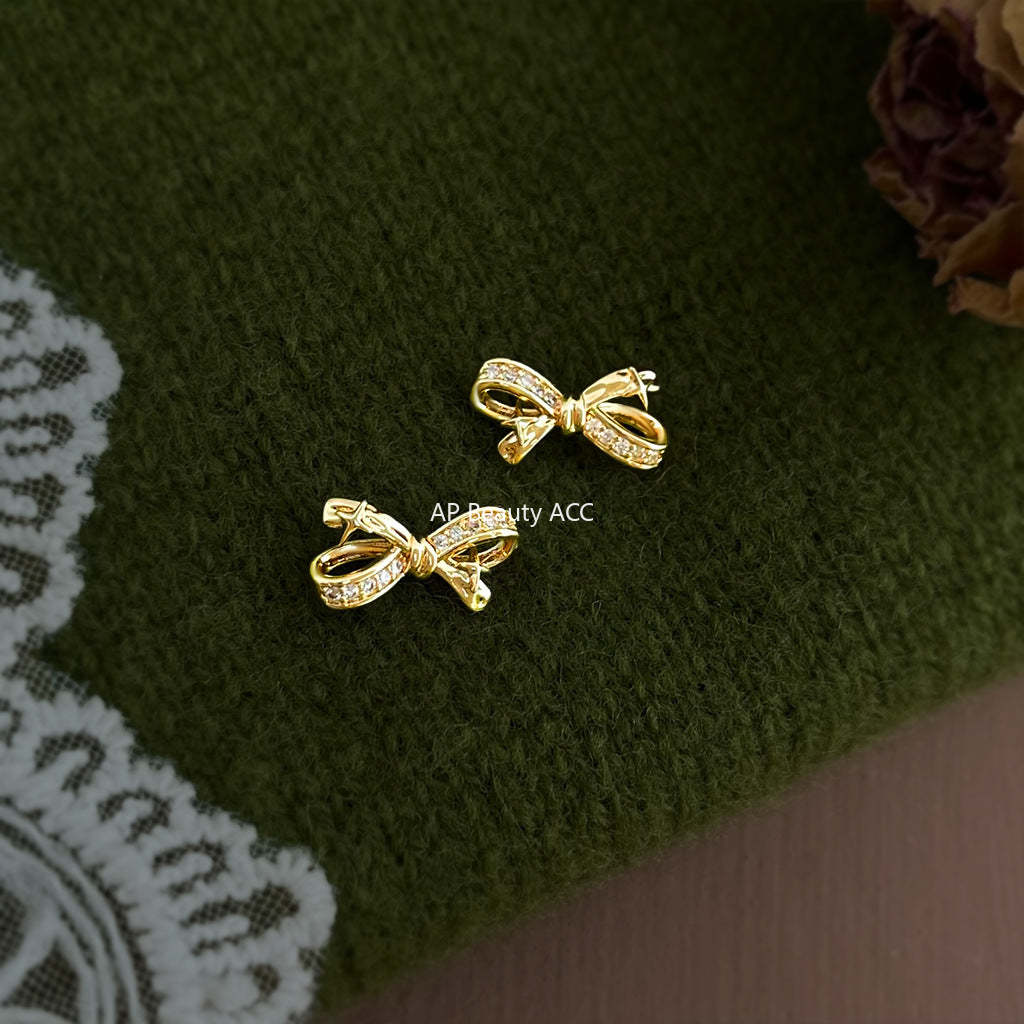 A廠-原創芒星微鑲鋯石蝴蝶結s925銀針耳環創意新款輕奢風耳飾工廠飾品「7255」25.12-3