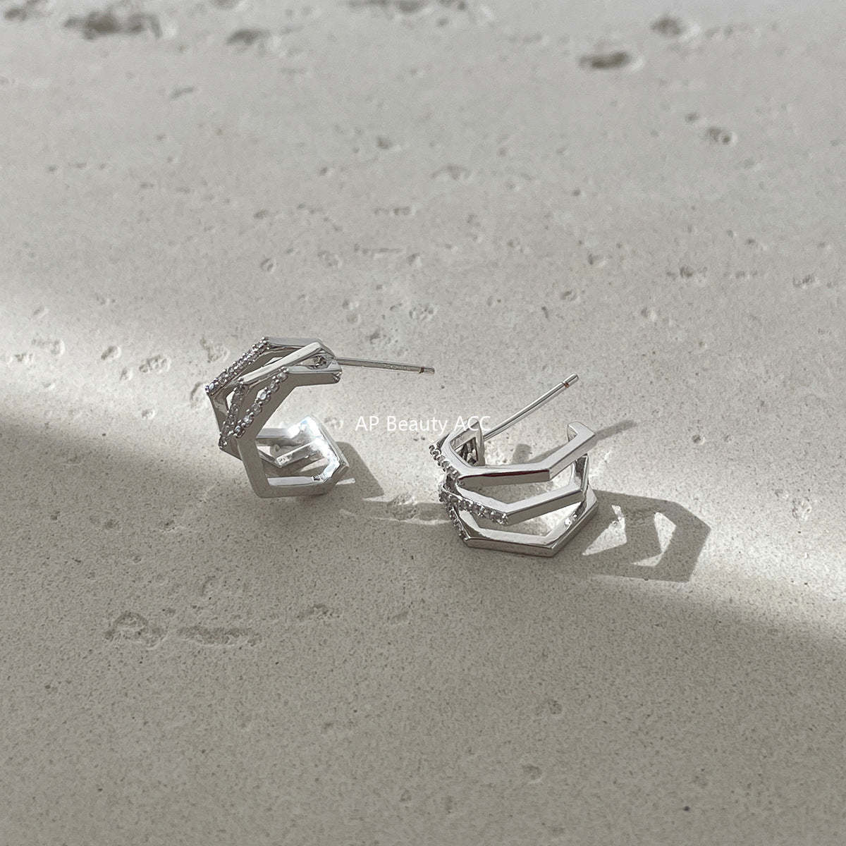 C廠-網紅個性疊戴風多層鋯石銀針耳耳釘女韓系時尚清冷ins無耳洞耳夾「EH-4292」25.12-3