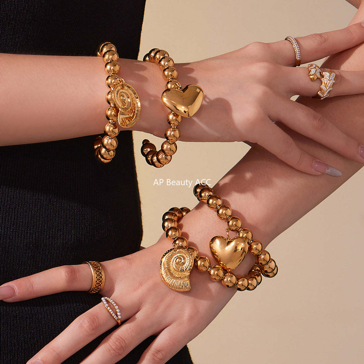 B廠-不鏽鋼空心歐美大愛心鋼珠手環鍍18k真金簡約時尚百搭手鐲「E701-E702」25.10-5
