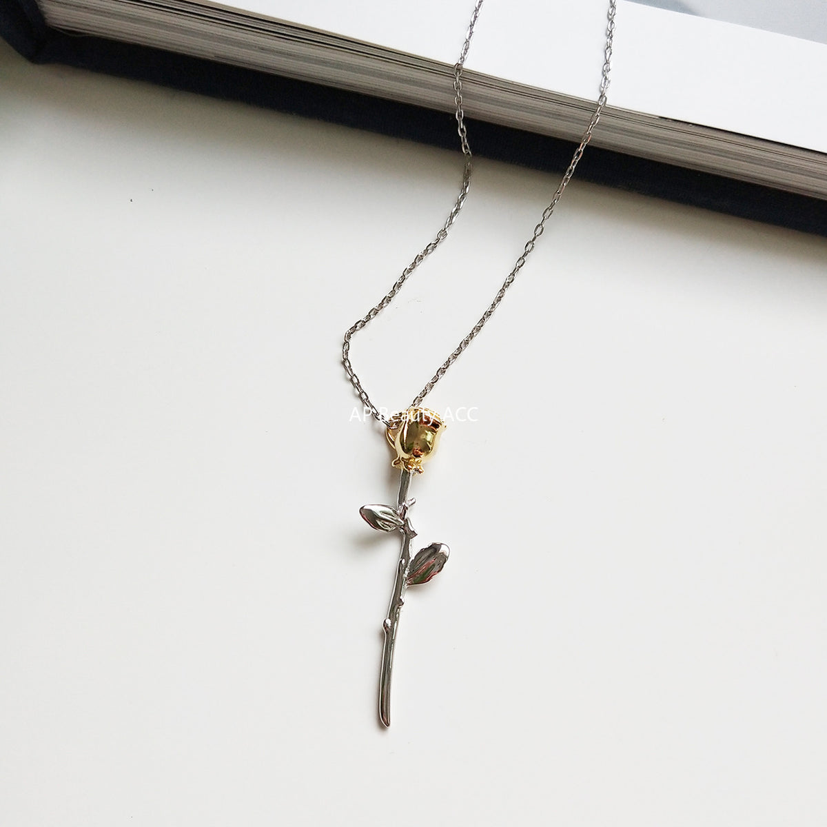 F廠-韓國韓版飾品 925純銀 小王子的玫瑰花項鍊金色項鍊短款脖鏈「B366」25.10-3
