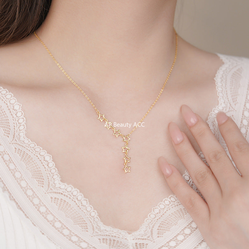 D廠-S925純銀鏤空五角星流蘇項鍊韓風輕奢溫柔個性獨特ins鎖骨鏈「YC2319N_1」25.11-2