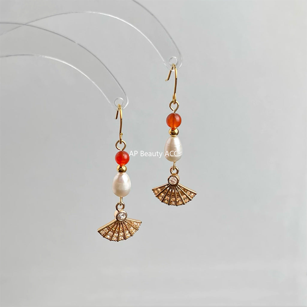 A廠-淡水珍珠新中式宮廷風手工藝設計感微鑲鋯石工廠耳飾新款耳環女「7025」25.11-1