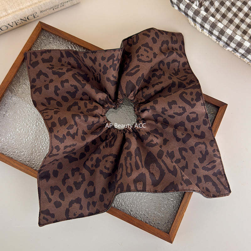 E廠-韓國ins風咖色豹紋拼接大腸髮圈女秋冬氛圍感氣質低馬尾頭繩髮飾「27622」25.11-1