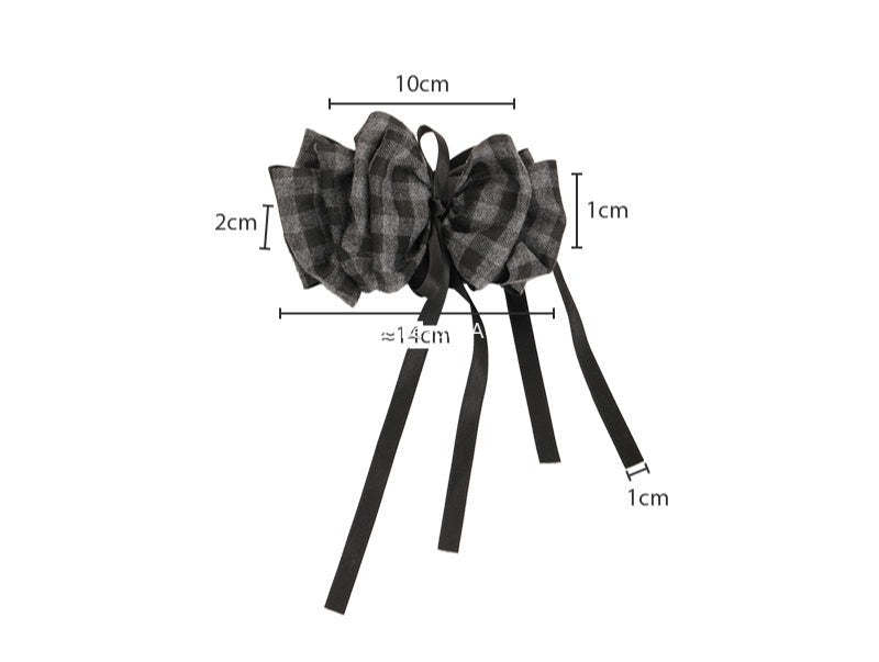E廠-韓系格雷灰磨毛格紋褶皺花苞香蕉夾溫柔氣質高級飄帶蝴蝶結馬尾夾「27723」25.11-4