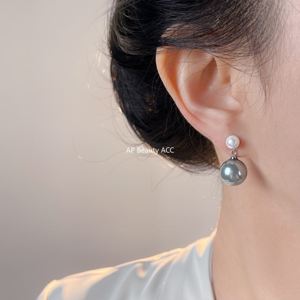 A廠-S家玻璃珍珠高品質秋冬灰色係新款耳飾工廠 時尚高級感老錢風耳環「7069」25.11-2