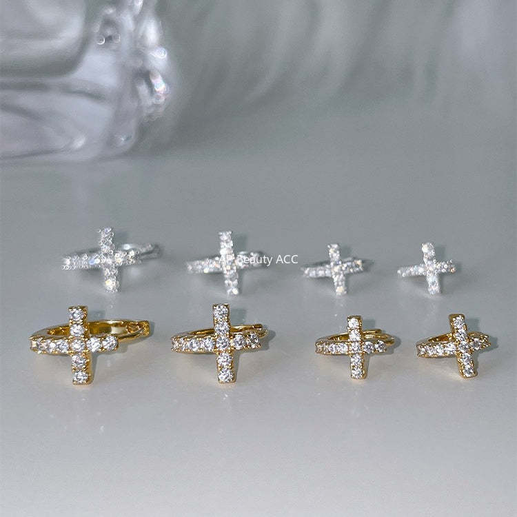 C廠-法式時尚鋯石耳環女輕奢百搭小眾設計十字架銀針耳扣秋冬氣質耳飾「EH-4259」25.11-3