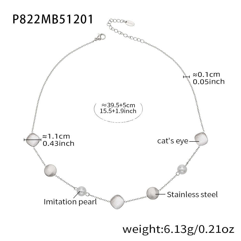 B廠-不鏽鋼貓眼石多色手工串膠珠鎖骨項鍊鍍18k真金質感女款珠寶首飾「P822」25.12-2