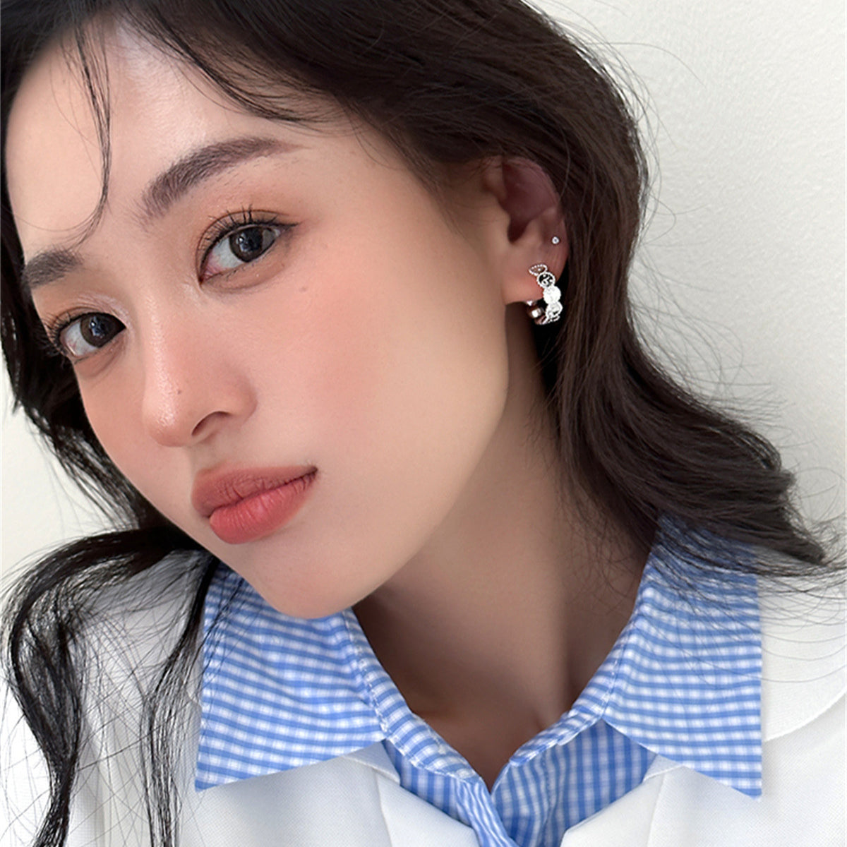 C廠-新款歐陽娜娜同款銀針耳釘女高級感個性簡約小眾時尚耳環氣質耳飾「EH-3822」25.07-3