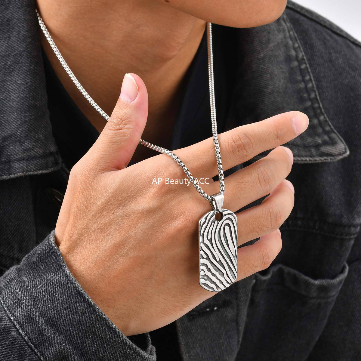 G廠-不鏽鋼歐美簡約百搭男士潮流山丘紋路吊墜狗牌鋼色「PN-2243」25.12-2
