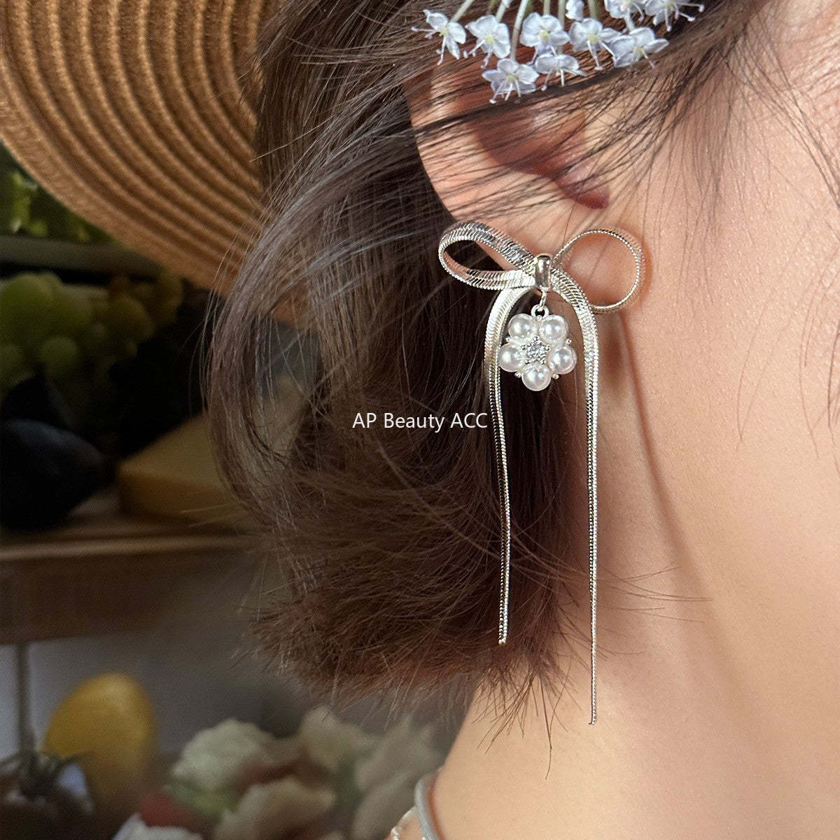 C廠-小清新絕美珍珠花朵耳釘女甜美百搭高級感蝴蝶結流蘇耳環精緻耳飾「EH-4139」25.10-5