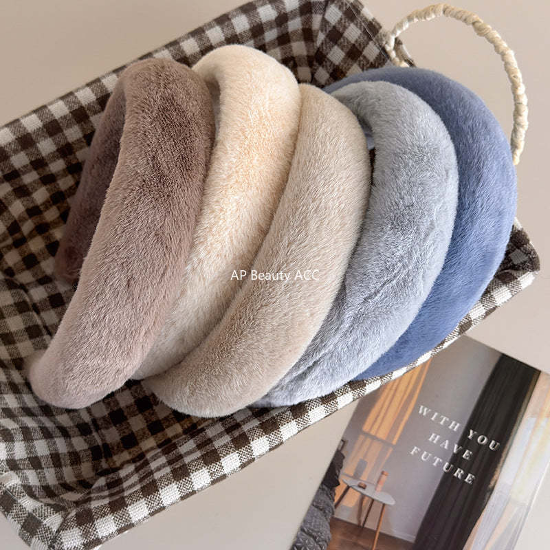 E廠-秋冬仿兔毛軟糯毛毛高顱頂寬髮箍氣質百搭溫暖毛絨絨壓髮頭箍髮飾「19179」25.11-3