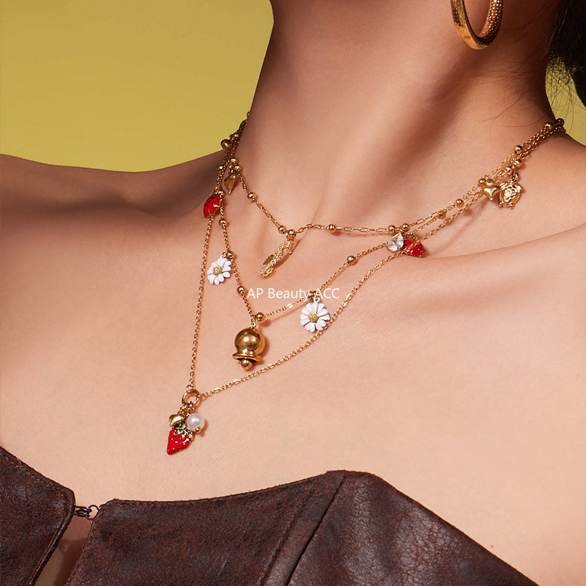 B廠-不鏽鋼DIY多配件鑲嵌鋯石海馬吊墜鎖骨項鍊鍍18k真金歐美時尚飾品「P755」25.11-4