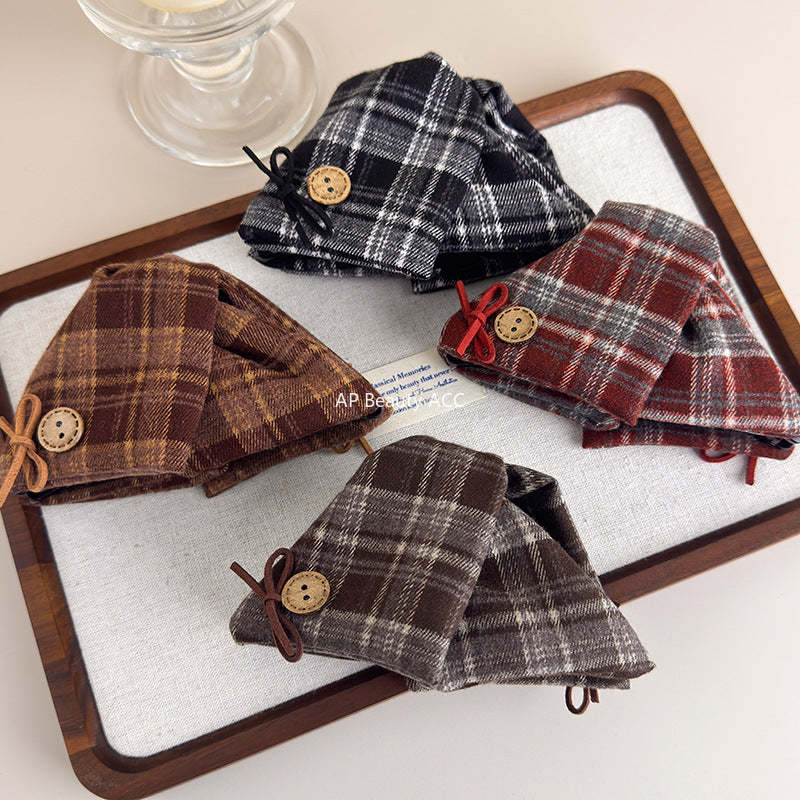 E廠-韓系ins蝴蝶結格紋抓夾女2025新款大號復古髮夾後腦勺盤髮鯊魚夾「27613」25.10-5