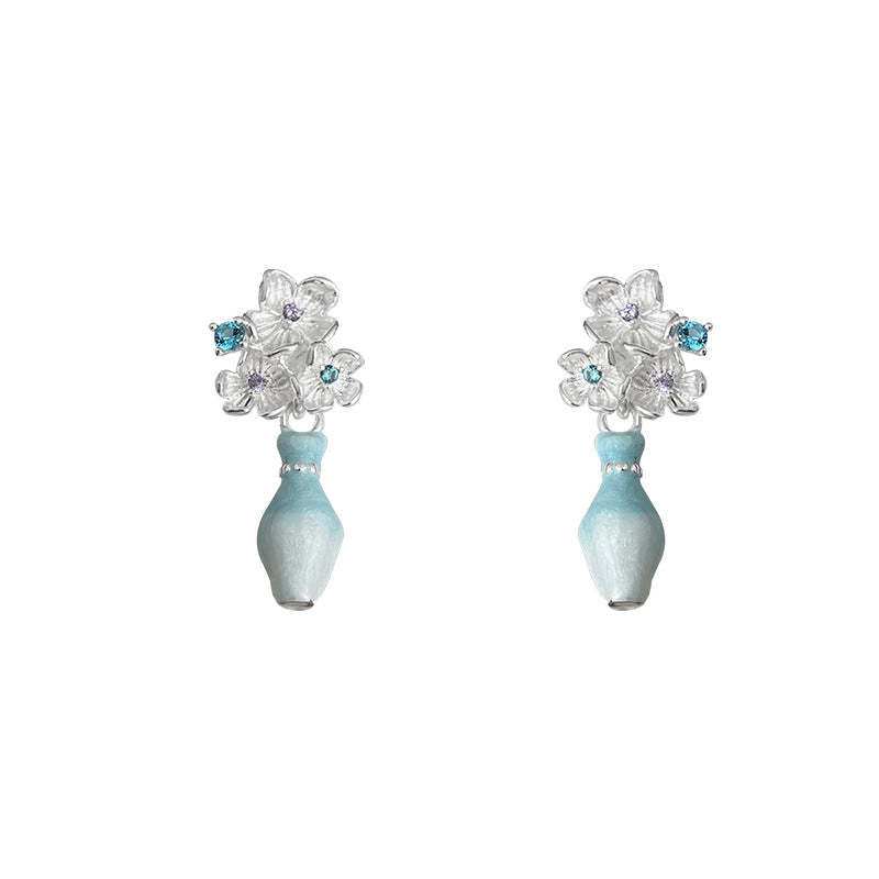 A廠-原創優雅唯美個性花瓶925銀針琺瑯滴釉漸變色清冷感耳飾工廠 耳環「7040」25.12-1