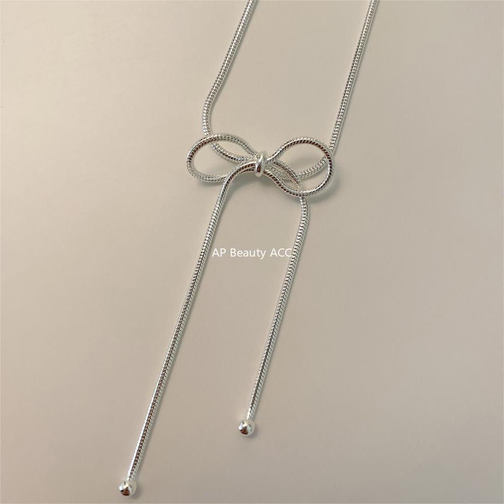 F廠-韓國韓版925純銀蝴蝶結蛇骨項鍊簡約ins網紅小紅書項鍊「B1190」25.12-2