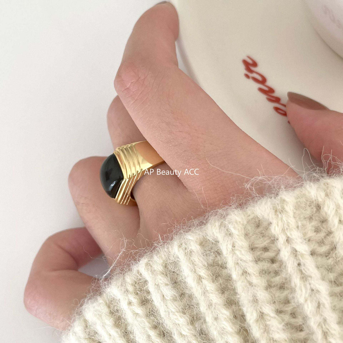 F廠-韓國韓版飾品S925純銀戒指個性首飾時尚氣質可調節黑瑪瑙戒指「J1709」25.12-1