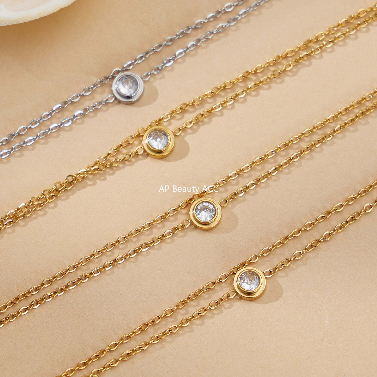 B廠-不鏽鋼單鑽鋯石雙層手鍊鍍18k真金 INS冷淡風疊戴氣質新款手飾女「E198」25.12-3