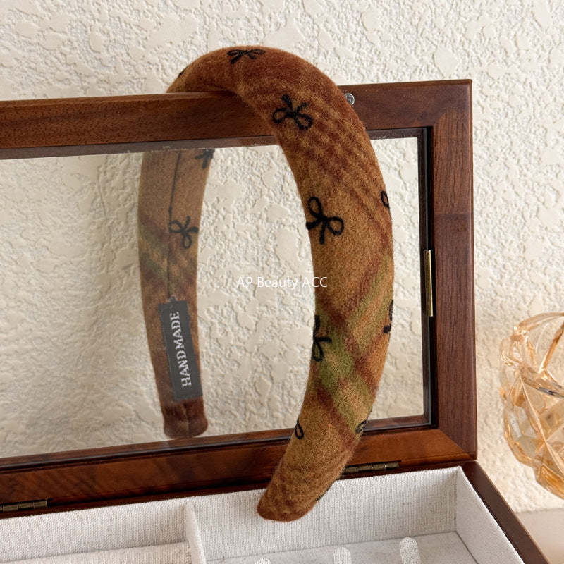 E廠-蝴蝶結毛呢髮箍秋冬高顱頂頭窟復古髮旅頭箍女高級感洋氣時尚髮飾「26085」25.11-3