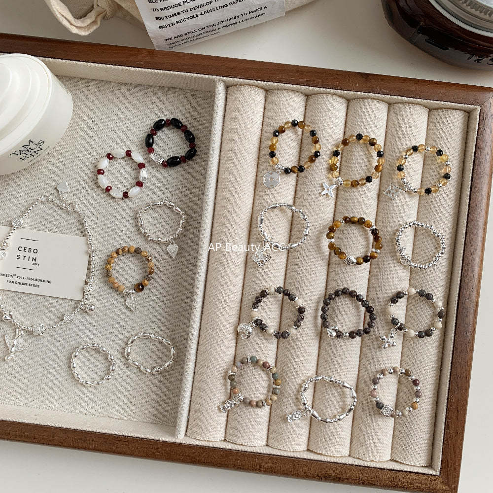 C廠-韓國輕奢小眾老花四葉草糖果十字架愛心大象米珠彈力S925純銀戒指「RC」25.11-4