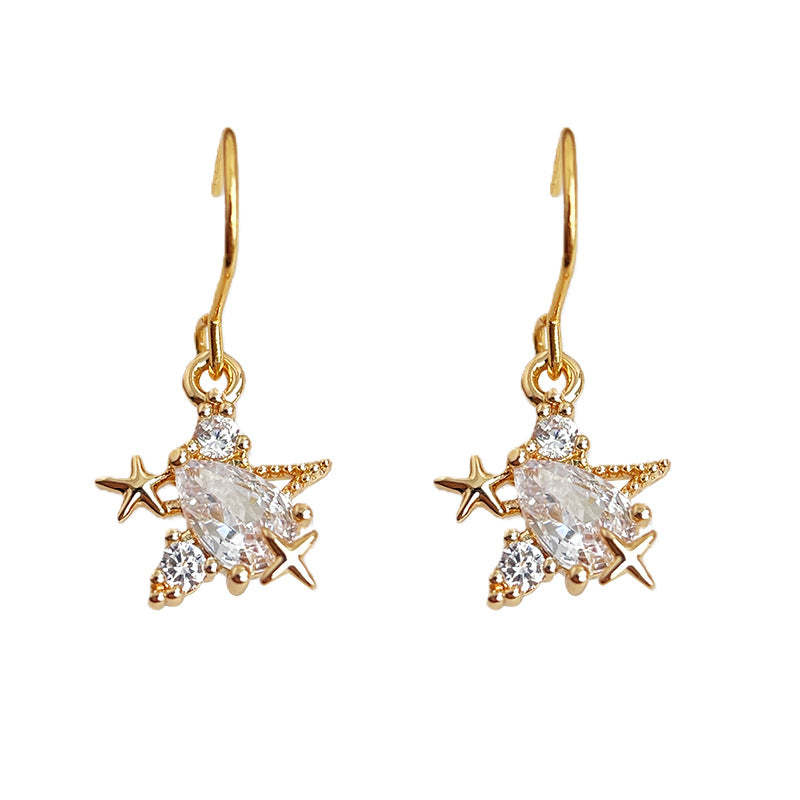 A廠-鑲嵌鋯石個性迷你版日常通勤百搭海星耳環小巧輕奢風簡約耳飾「7060」25.12-1
