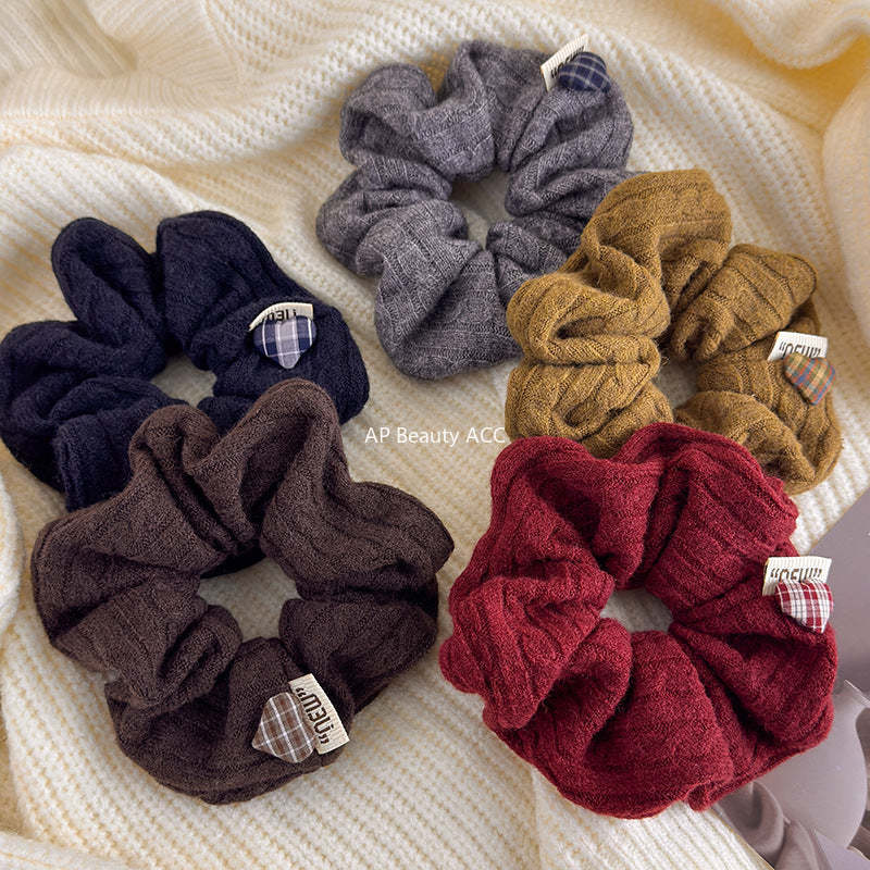 E廠-韓系麻花針織褶皺毛線大腸髮圈高級感氣質頭花髮繩扎頭高彈力頭繩「27707」25.11-4