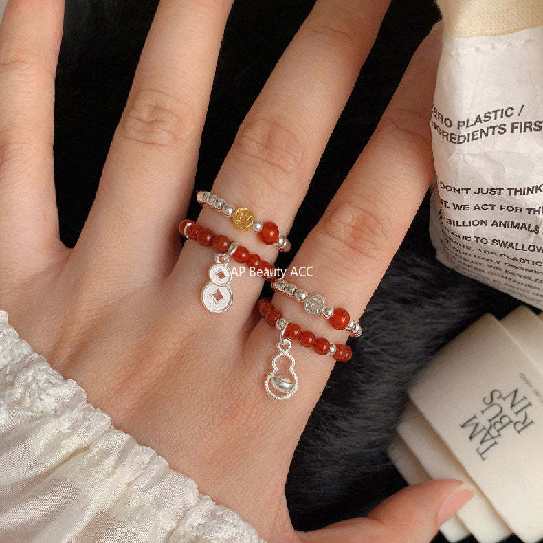 C廠-古風宮廷風葫蘆繡球愛心錢幣大象吉祥淡水珍珠彈力S925純銀戒指「RA」25.11-4