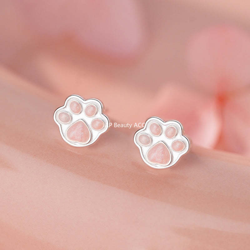 D廠-S999足銀貓爪耳環可愛少女心卡通睡覺免摘萌趣寵物耳飾批發「YC3004E_1」25.11-3