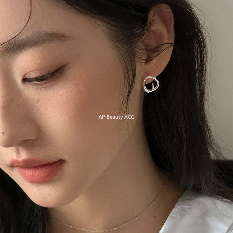 C廠-韓版幾何鏤空交織耳釘女ins小眾設計高級感素圈耳環不規則ins耳飾「EH-4410」25.12-1