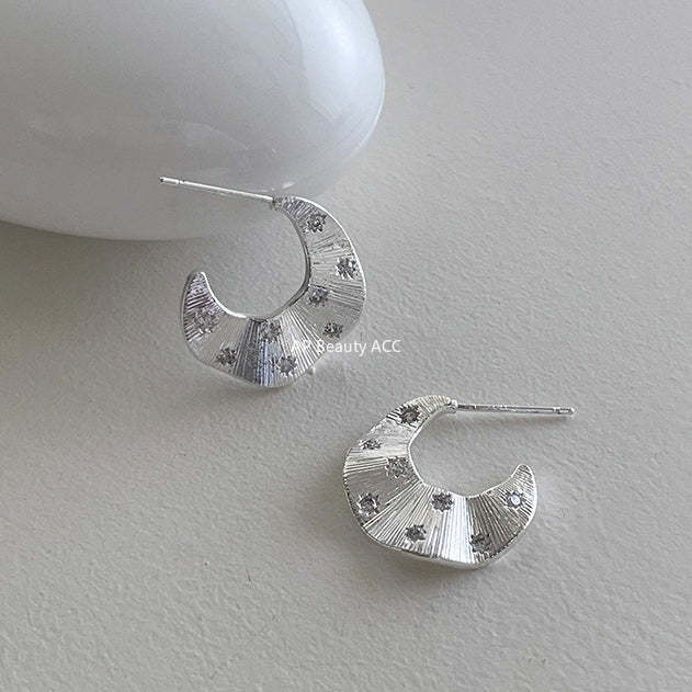 C廠-歐美風褶皺復古鋯石耳釘女冷淡風獨特誇張耳環簡約氣質新款潮耳飾「EH-4185」25.10-5