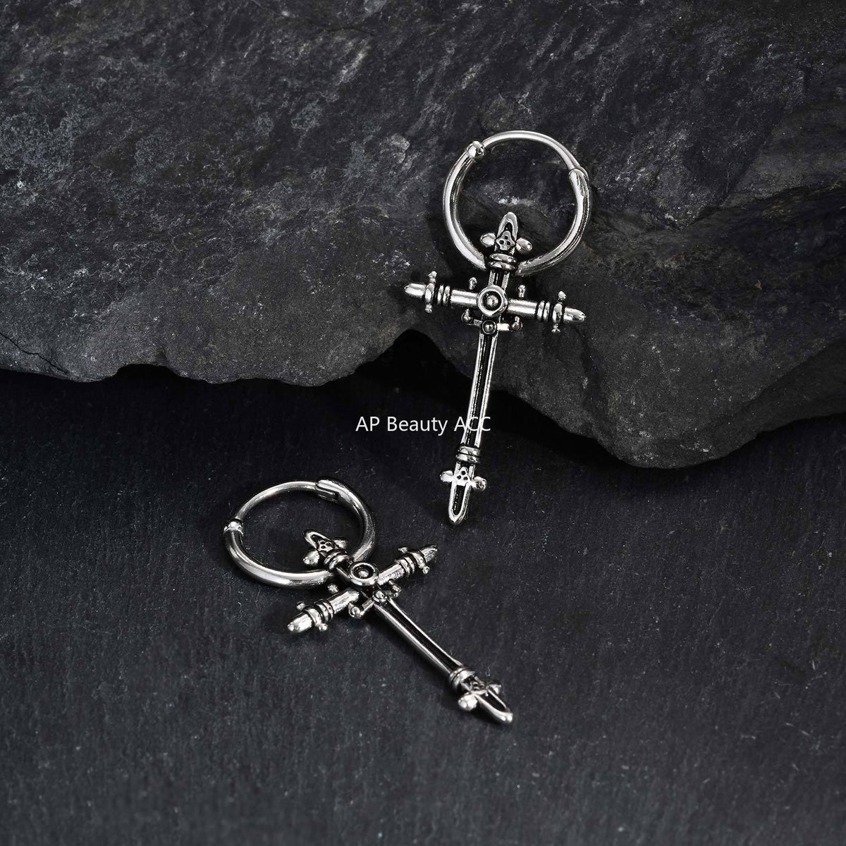 G廠-不鏽鋼男士潮流個性氣質耳扣耳飾幾何十字架耳環鋼色「ED-966」25.12-1