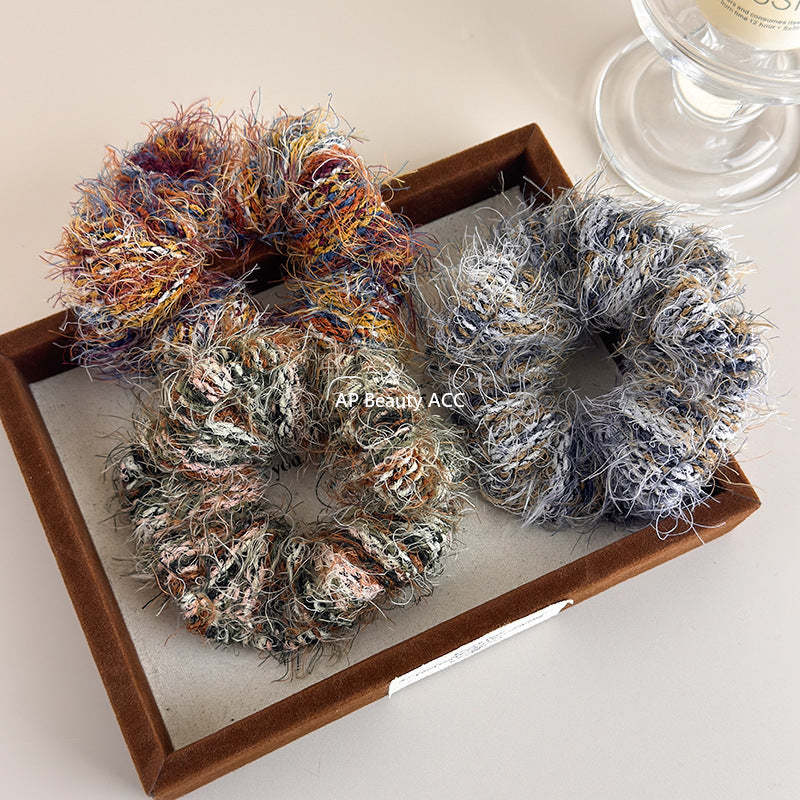 E廠-高級感彩色毛線編織大腸髮圈個性氣質馬尾髮繩小眾設計感韓版髮飾「24417」25.11-1