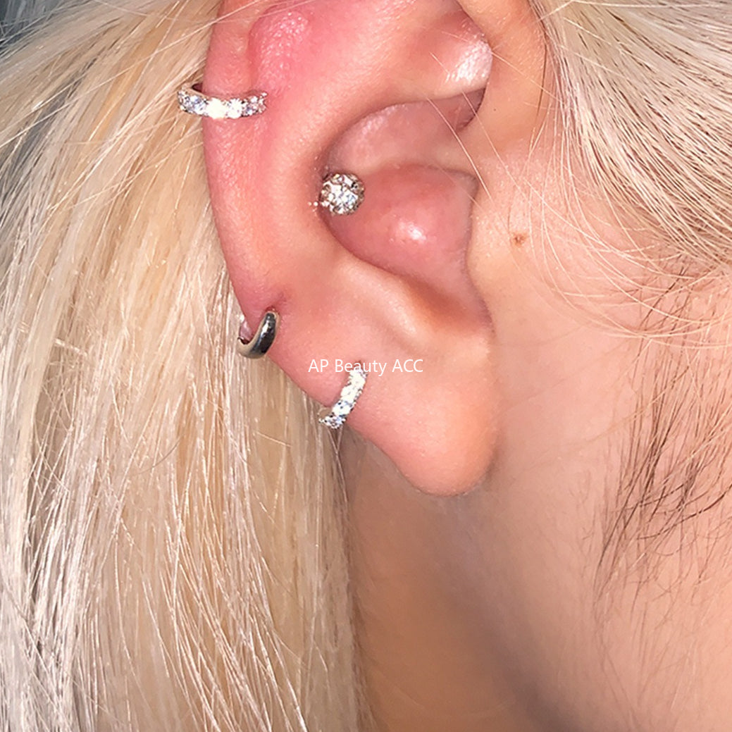 C廠-極簡冷淡風鋯石耳環女輕奢高級感mini純銀耳圈精緻時尚氣質耳扣「EH-4209」25.10-3