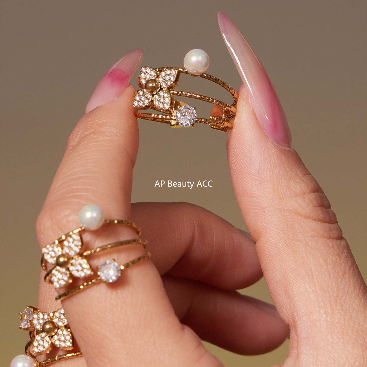 B廠-熱銷新品重十字夾珠鬱金香花朵鑲鋯石滿鑽鎖骨項鍊戒指套裝「TXP489」25.11-4