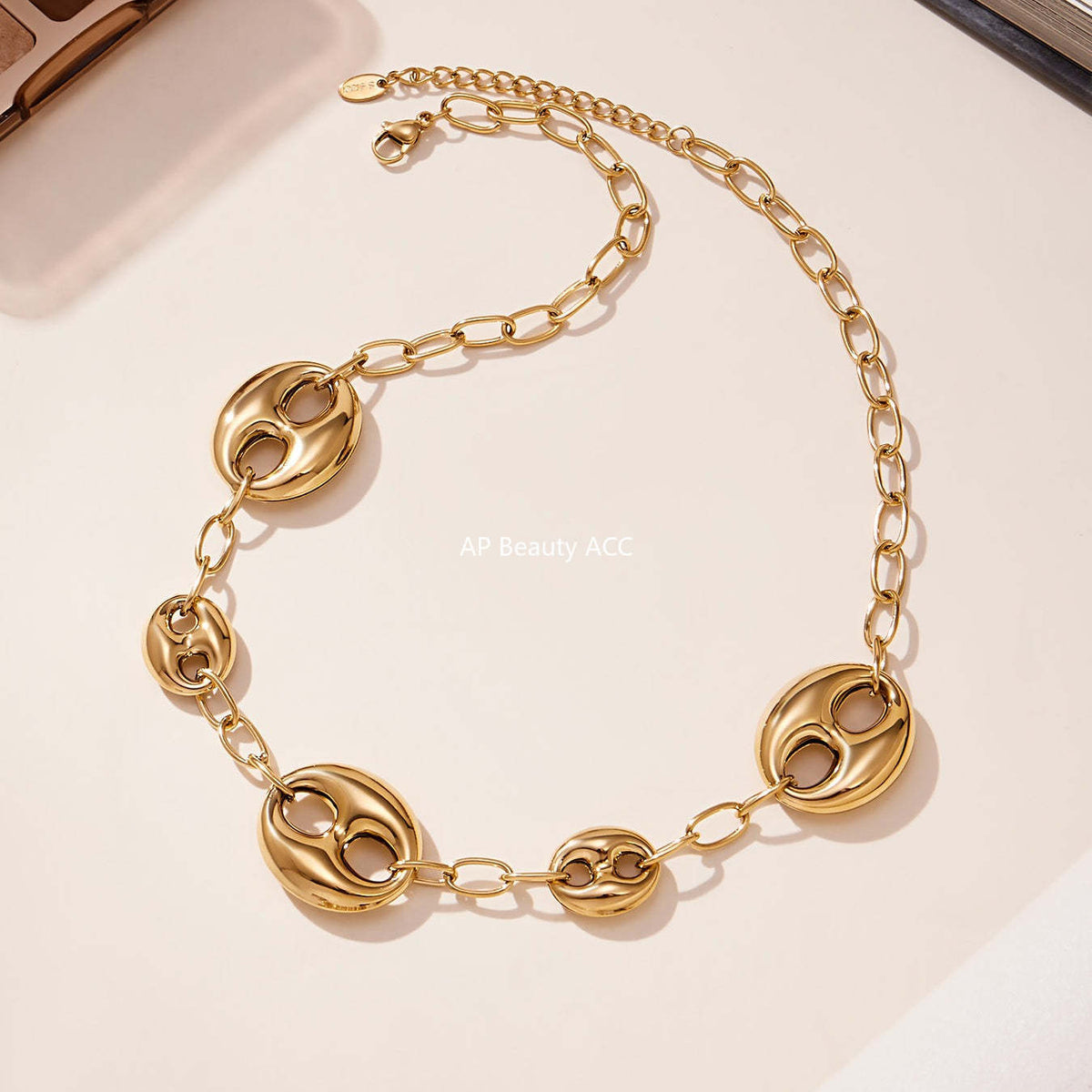 B廠-不鏽鋼空心大小豬鼻子項鍊 PVD鍍18k金時尚百搭誇張鎖骨鏈「P180」25.11-3