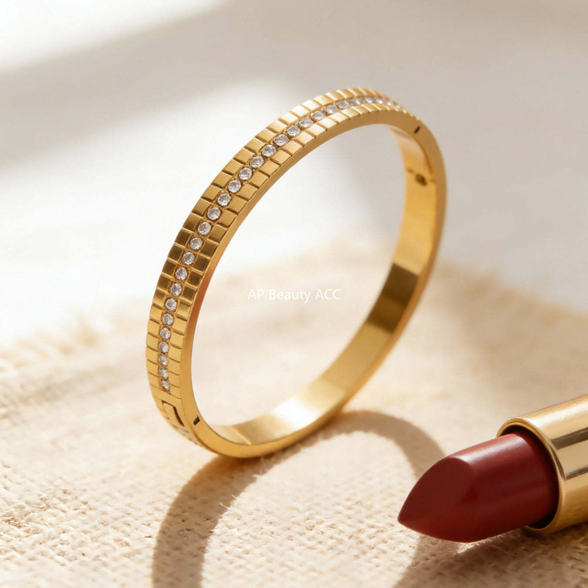 B廠-不鏽鋼單排鑽鋯石卡扣手鐲組合歐美時尚潮酷手飾品鍍18k金不掉色「Z512-15」25.12-2