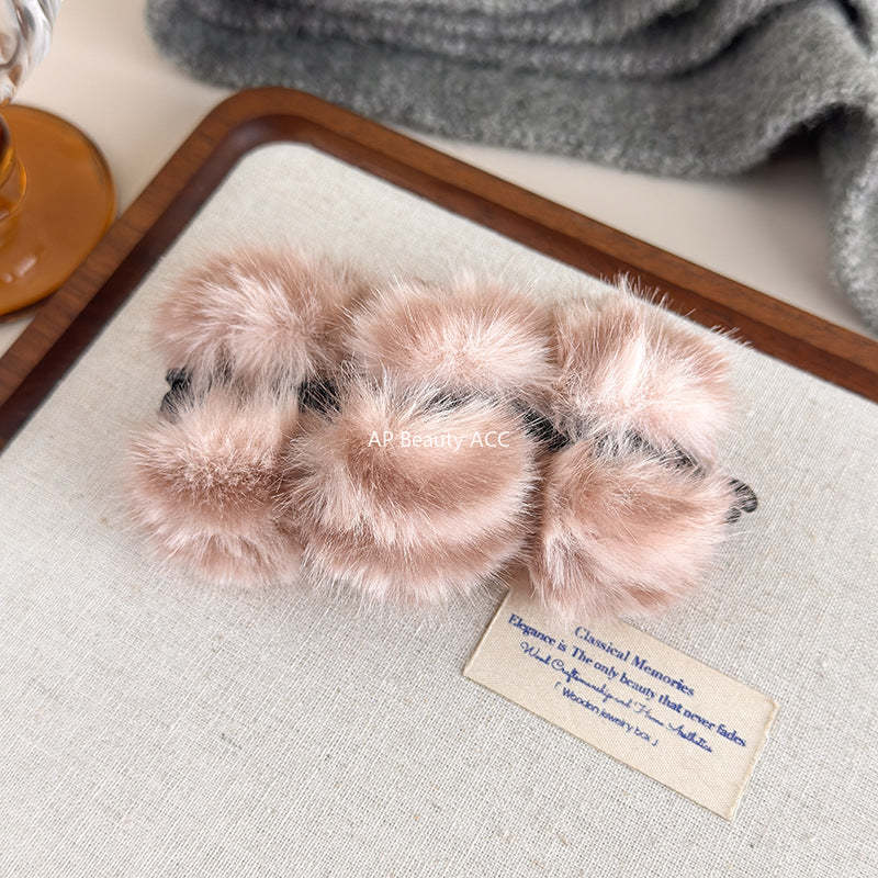 E廠-韓系虎斑豹紋毛絨香蕉夾毛絨絨竪夾高級感盤髮夾馬尾竪夾半扎髮抓「27619」25.10-5