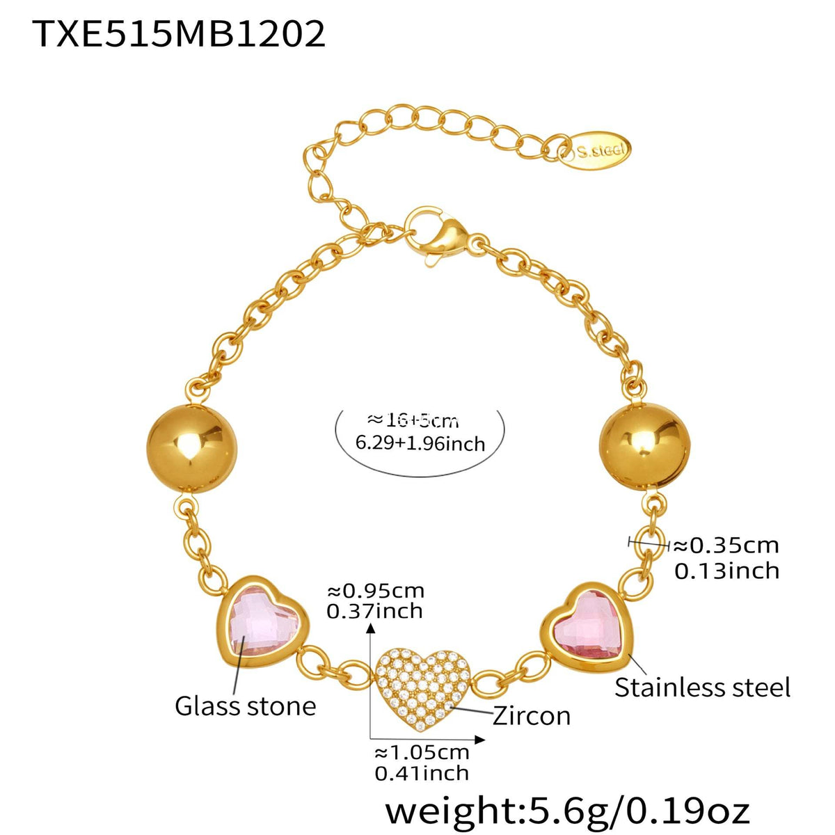 B廠-不鏽鋼彩色樹脂包邊項鍊5A鋯石愛心手鍊多巴胺飾品套裝鍍18k真金「TXP515」25.12-2