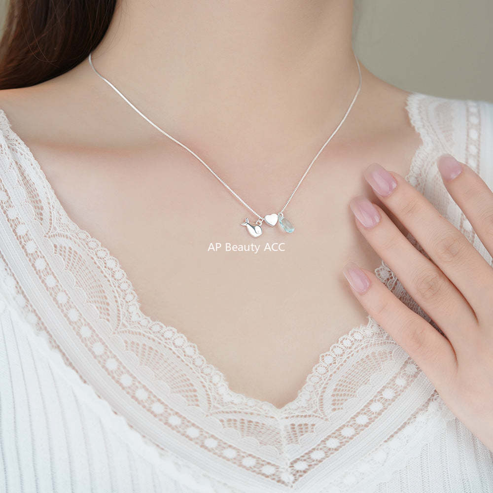 D廠-純銀S925藍色水滴小魚項鍊女小眾設計感少女感輕奢高級鎖骨鏈批發「YC0450N_1」25.12-2