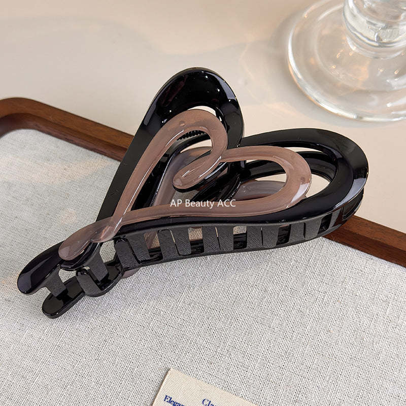 E廠-秋冬奶咖色漸變雙層愛心抓夾個性ins風不規則後腦勺髮抓盤髮夾女「27753」25.12-1