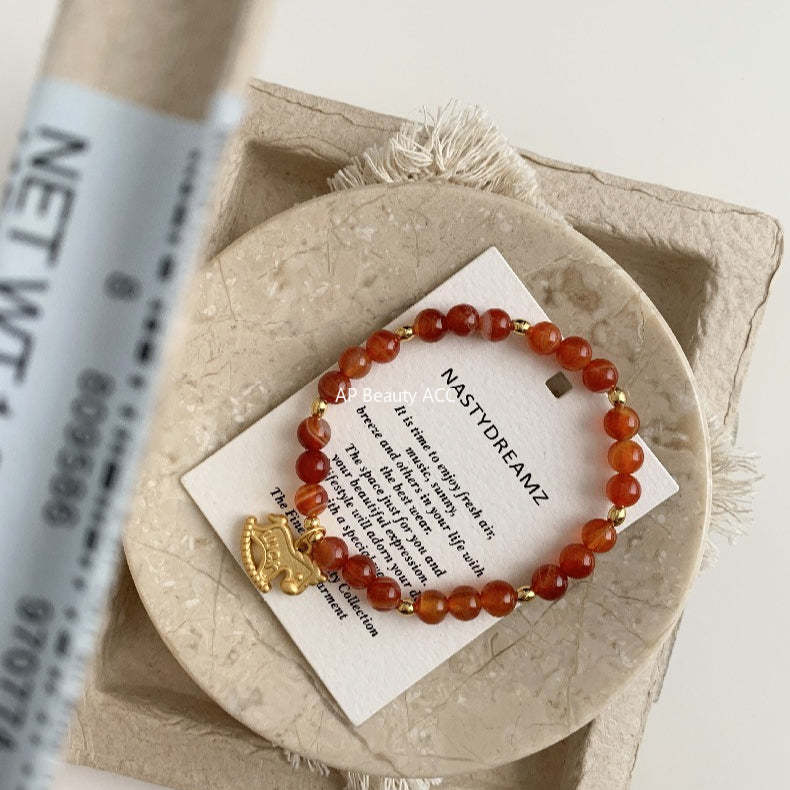 C廠-luck小木馬S925純銀小馬紅瑪瑙米珠手鍊S925純銀手鍊女士2026馬年「1652」25.12-3