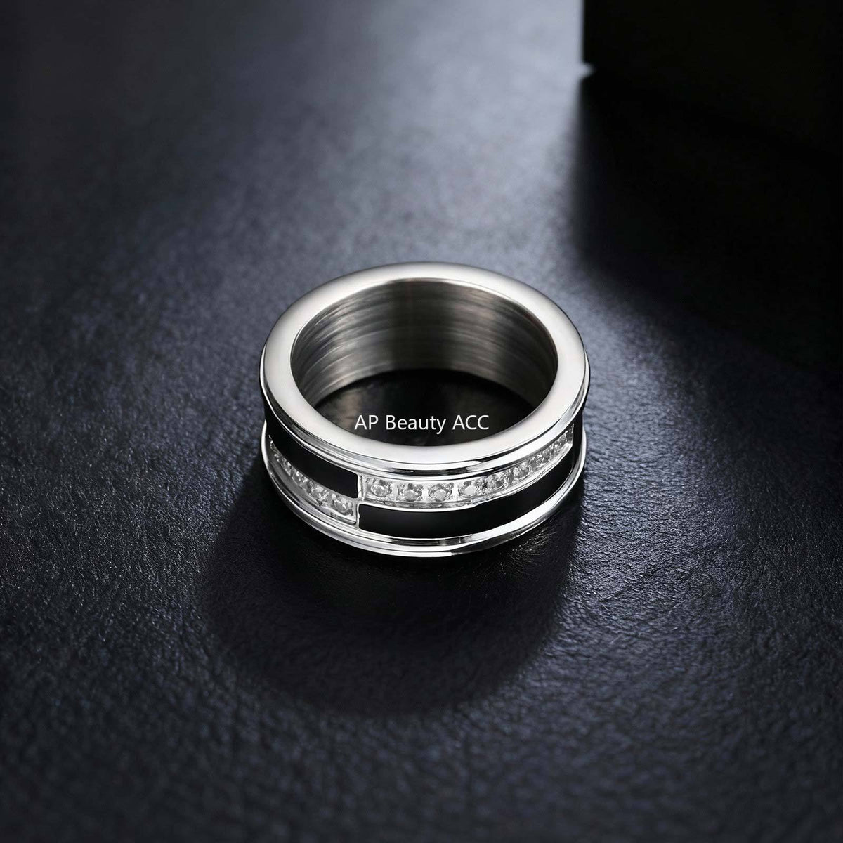 G廠-不鏽鋼男潮高級冷淡風單身指環男士簡約黑白鋯石戒指「RC-970」25.12-2