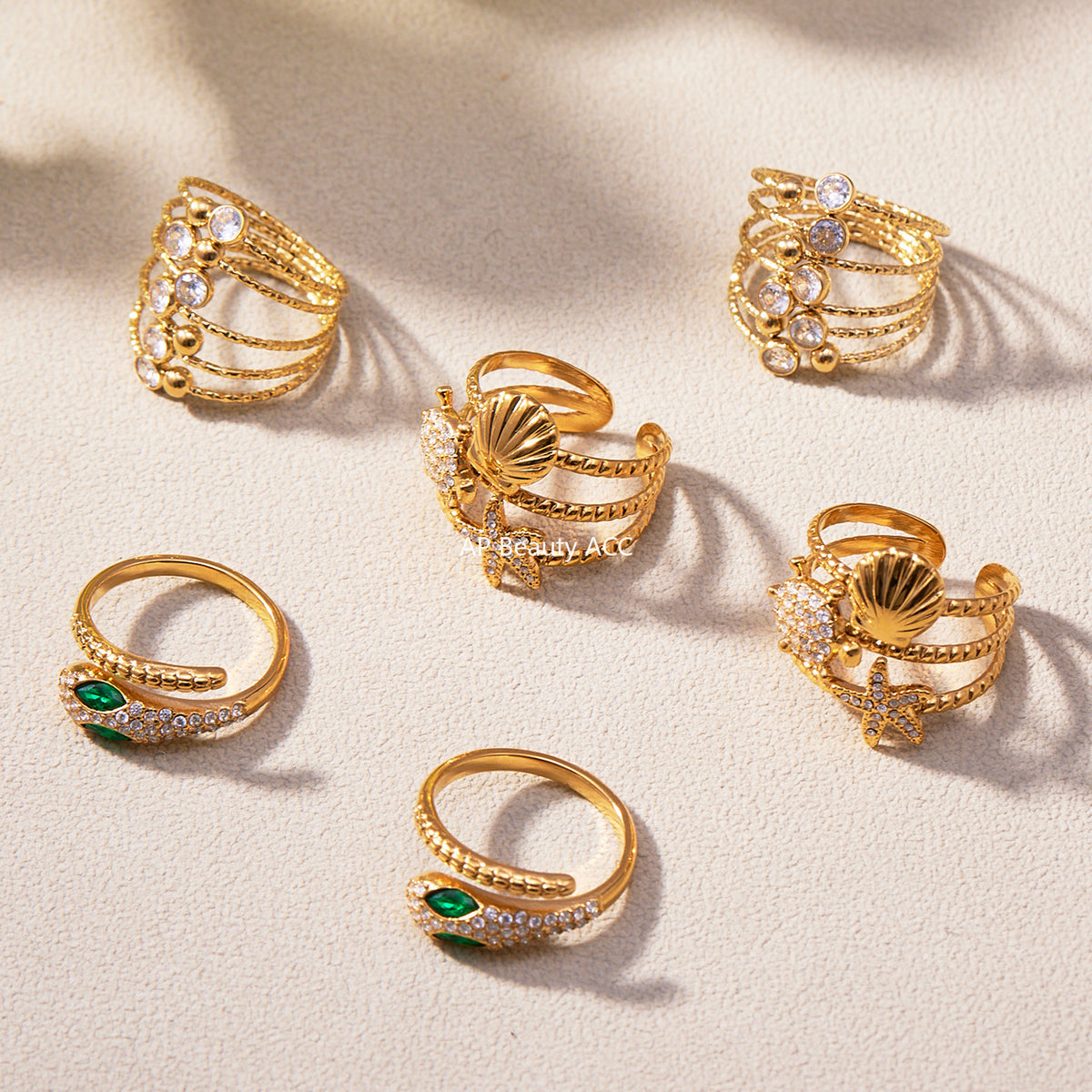 B廠-超閃5A鋯石蛇形開口戒指尾戒不鏽鋼鍍18k真金簡約時尚飾品「A659」25.11-1