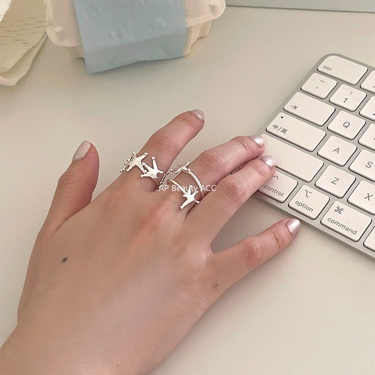 C廠-韓版純銀旋轉星星戒指女復古時尚設計感指環小眾高級感ins食指戒「JZ-0716」25.11-1
